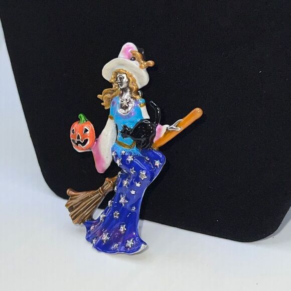 KIRK'S FOLLY BROOCH / CLIP PENDANT BLUE STELLA BY STARLIGHT WITCH SILVERTONE - Picture 9 of 9